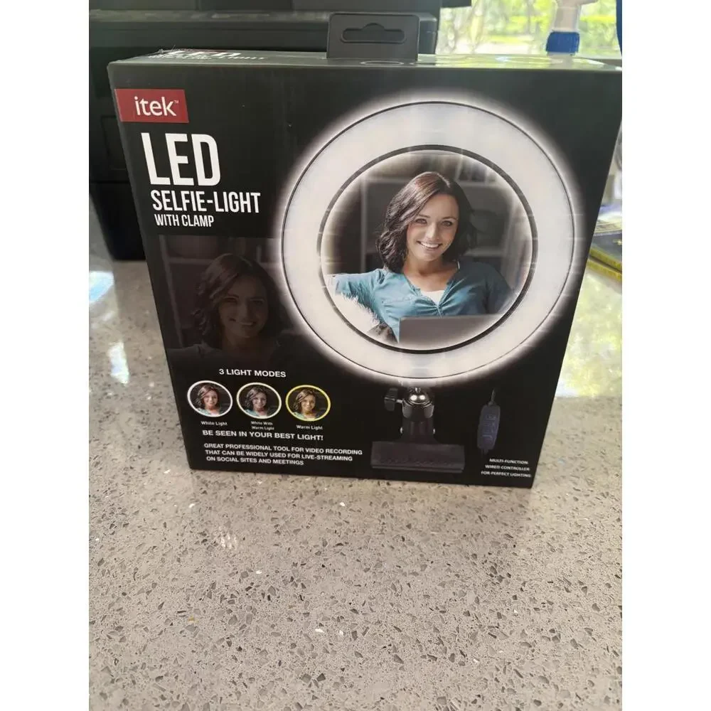 itek LED Selfie-Light with Clamp - 8 Inch Ring Light for Video Recording and Liv